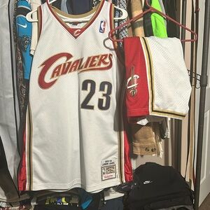 Lebron James Mitchell & Ness Cleveland Jersey and shorts.